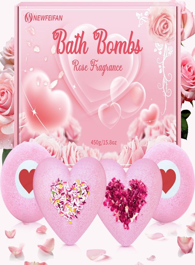 NEWFEIFAN Valentines Bath Bombs for Women, XXL 4-Pack Handmade Natural & Organic Rose Essential Oil, Valentines Day Gifts for Her Him, Valentines Day Basket Birthday Gifts for Wife Daughter Girlfriend Coworkers - Image 1